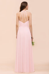 Chic V-Neck Blushing Pink Chiffon Affordable Bridesmaid Dress with Ruffle-27dress